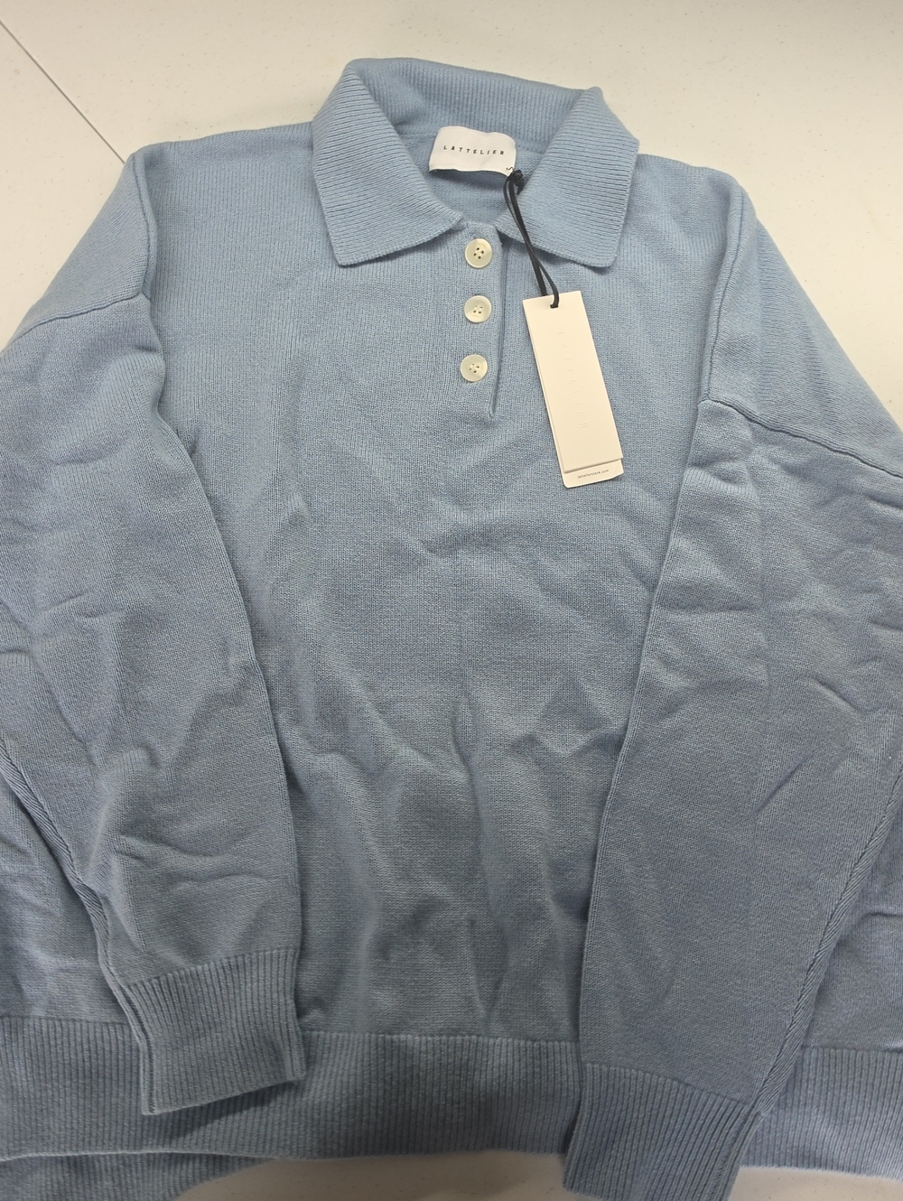 Mens Long Sleeve Wool Polo Knit Lattelier Baby Blue  #B33